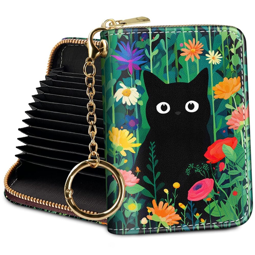 3722 Credit Card Holder RFID Wallet, Flower Cat Small Wallet Card Holder